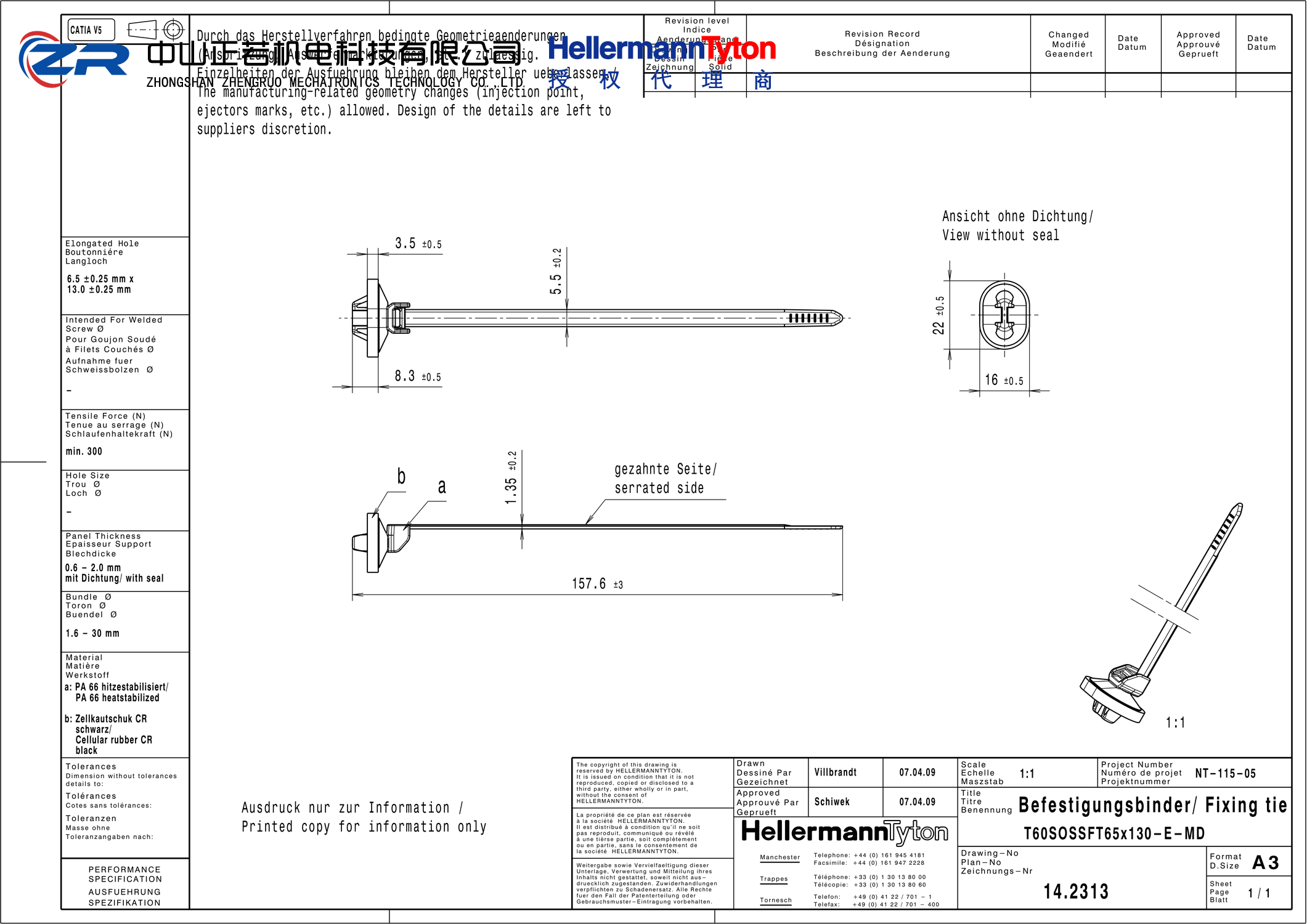 126-00172 T60SOSSFT65x130-E-MD-PA66HS-NA 产品图纸 Hellermanntyton 授权代理-正若机电