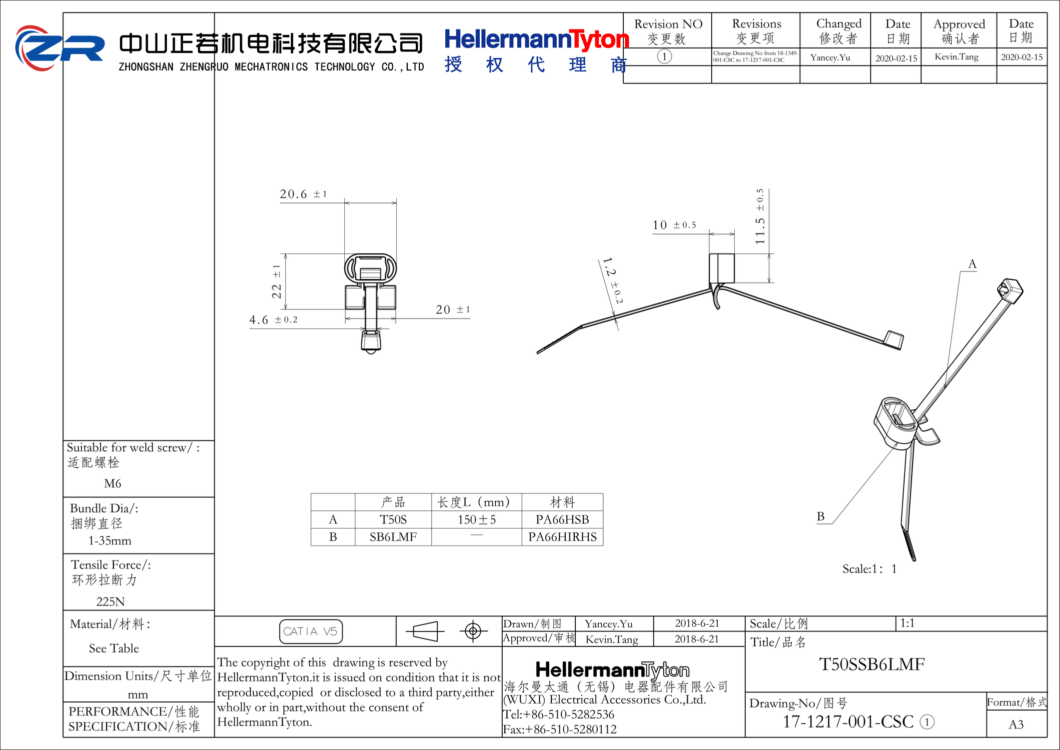 156-02591 T50SSB6LMF-PA66HS/PA66HIRHS-BK 产品图纸 Hellermanntyton 授权代理-正若机电