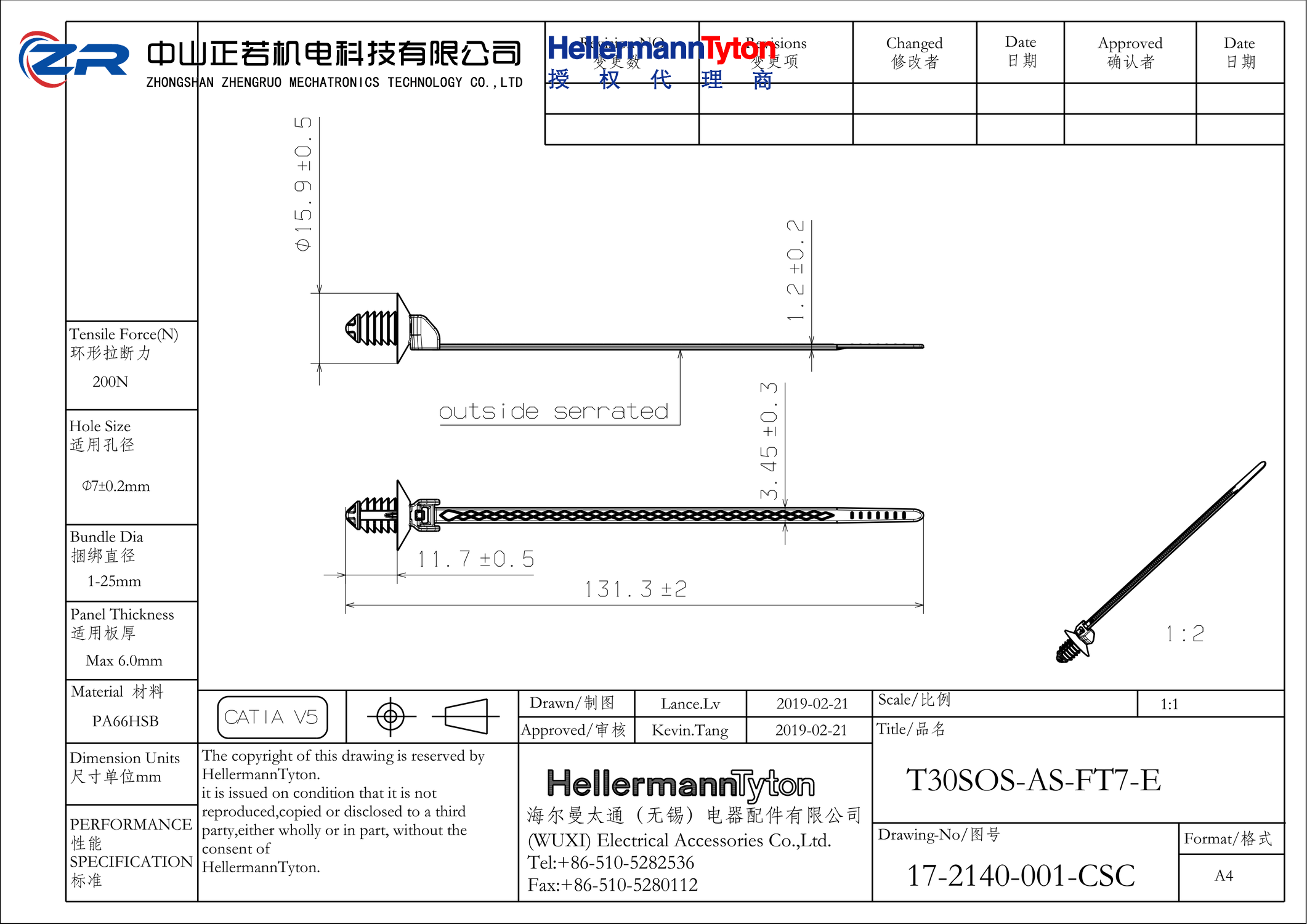 157-00491 T30SOS-AS-FT7-E-PA66HS-BK 产品图纸 Hellermanntyton 授权代理-正若机电